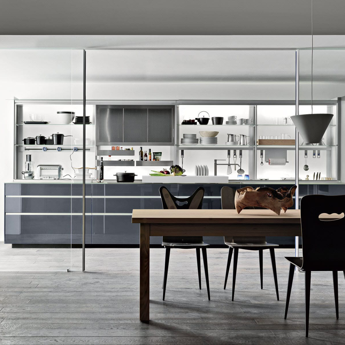 Contemporary kitchen / glass / hidden / ecological