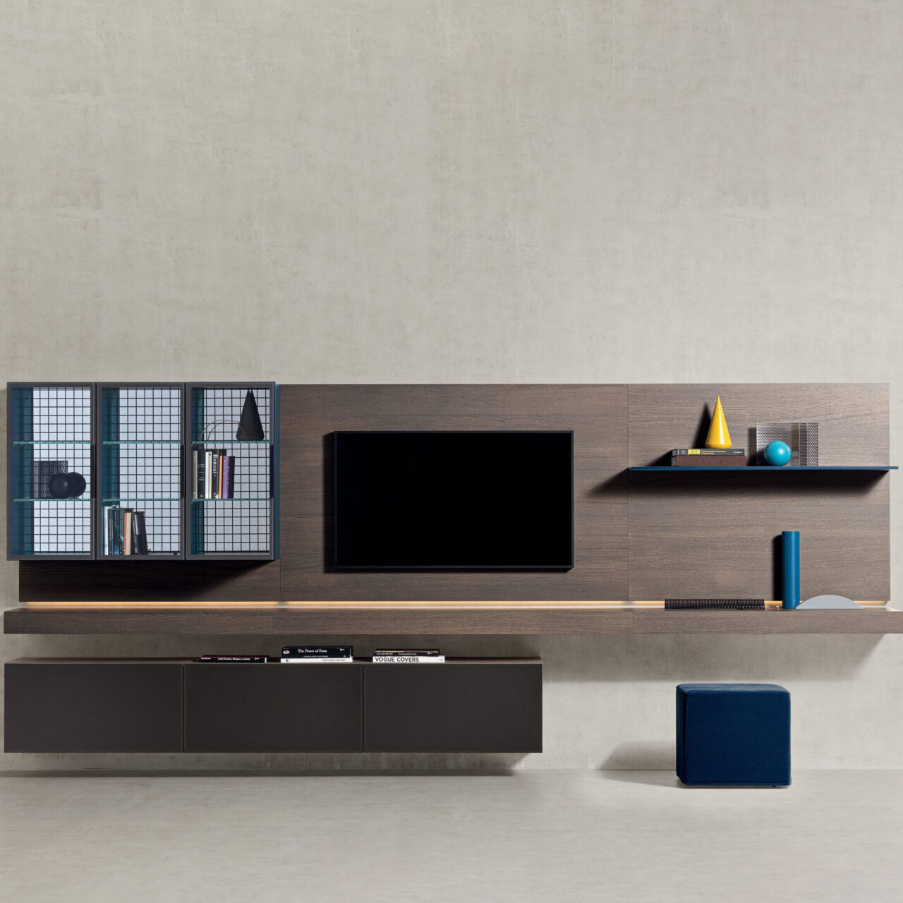 Contemporary TV wall unit / lacquered wood / modular